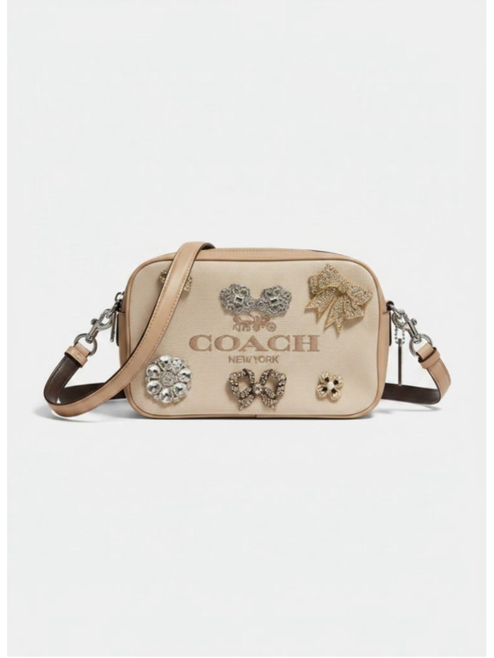 Coach Beige Brown Embellished Crossbody Bag One Size